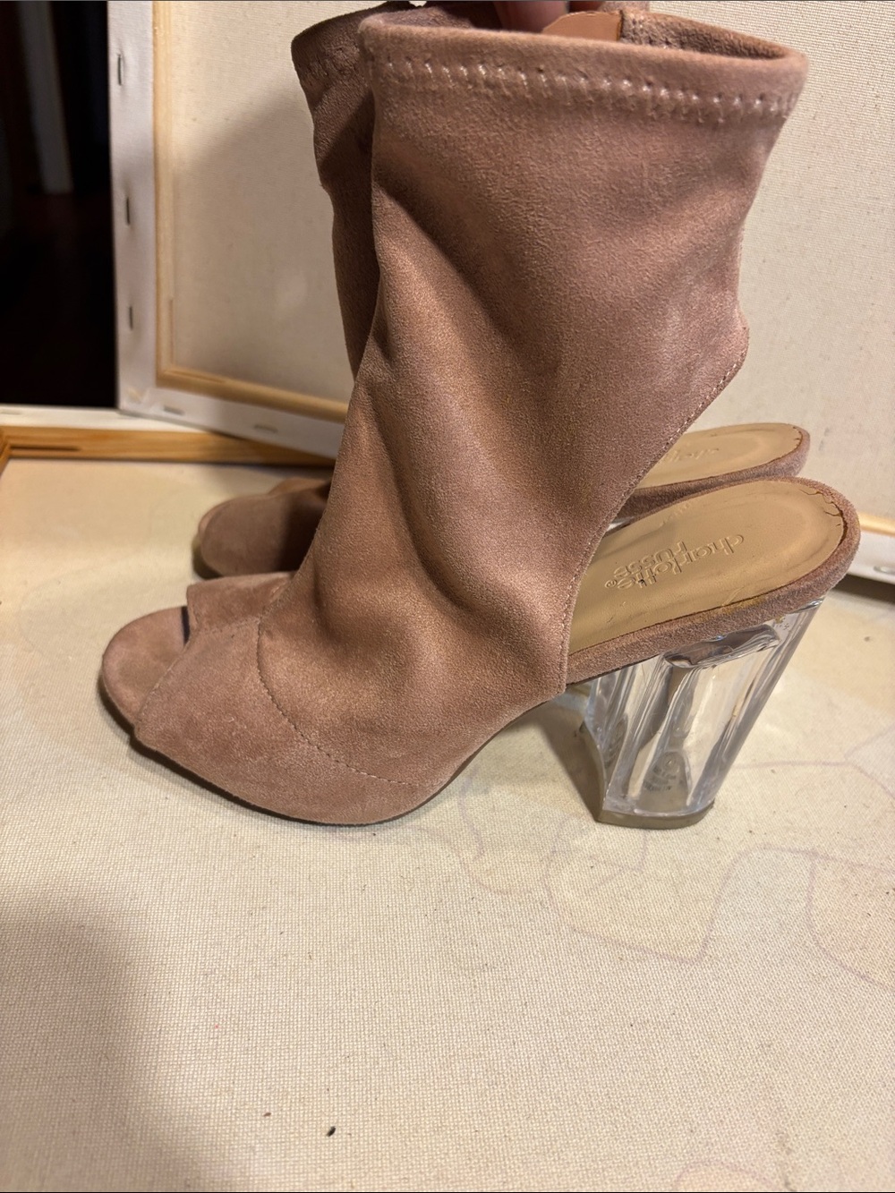 Charlotte Russe Open-Toe Sock Boot Heels in Dusty Mauve